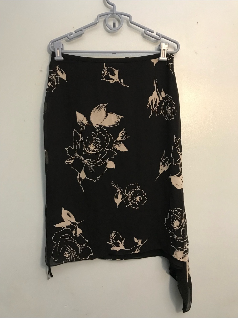 Black Floral Asymmetrical Skirt - Women's Elegant Evening Skirt